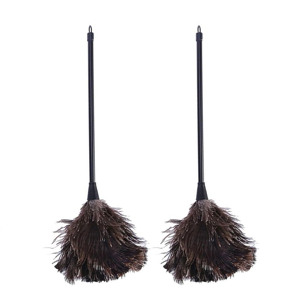 Mumuve Pack Of 2 Ostrich Natural Feather Duster Brush Handle Cleaning Tool Household Furniture Car Dust Cleaner Accessories Feather Cleaning Brush