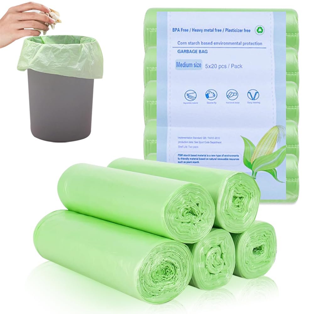 100 Counts Bin Bags, 20L Degradable Trash Bags, Unscented Indoor Garbage Bags Pedal Bin Liners Small Food Waste Bags for Office Bathroom Kitchen(60x50CM)