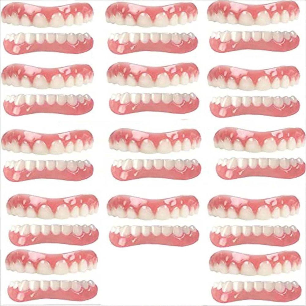 False Teeth Veneers White Dentures for Upper and Lower Jaw Fake Teeth for Women Men Comfortable Flex Cosmetic Teeth Protecting Teeth and Regaining Smile,01,14PCS