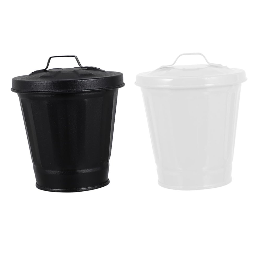 Zerodeko 2pcs Small Waste Bin Flowerpot Lid Mini Trash Can for Desktop Office Dorm