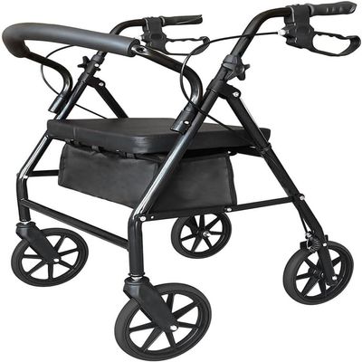 HSEECR Ultra Lightweight Folding Mobility Aids - Mobility Walker Rollator 4 Wheel with Padded Seat, Lockable Brakes and Bag, Walking Frame for The Elderly or Disabled (Black)