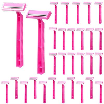 30Pcs Women's Disposable Razors, Twin Blade Shaving Women Razors, Pink Classic Stainless Steel Razor Men Blade for Camping Travel Home