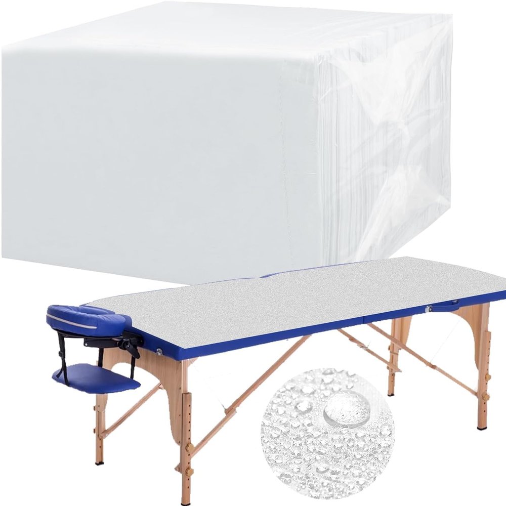 100 Pcs Disposable Massage Table Cover Sheets Non-Woven Fabric Spa Sheets Waterproof Disposable Bed Sheets Oil Proof for Spa, Beauty Salon, Hotels, 80 x 180cm (White)