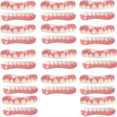 Dentures Cosmetic Veneer False Teeth for Men Women Dental Prostheses Natural Tone Instant Veneers Dental Silicone Tooth Whitening Temporary Prosthesis Teeth Top Bottom False,A,14PCS