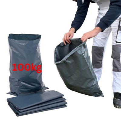CALZETTE Heavy Duty Bin Bags for Construction Soil Rubble Bags Ultra Strong Builder Bags (Grey, 200 Bags - 40L)