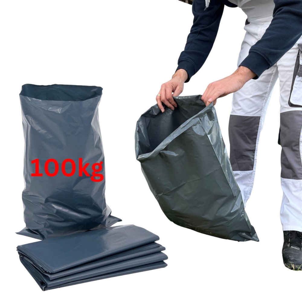 CALZETTE Heavy Duty Bin Bags for Construction Soil Rubble Bags Ultra Strong Builder Bags (Grey, 200 Bags - 40L)