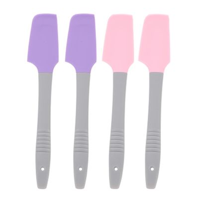 Angoily 4pcs Silicone Wax Applicator Spatulas Portable Handheld Cream Applicator Sticks for Home Waxing Hair Removal with Curved Design in Purple and Pink