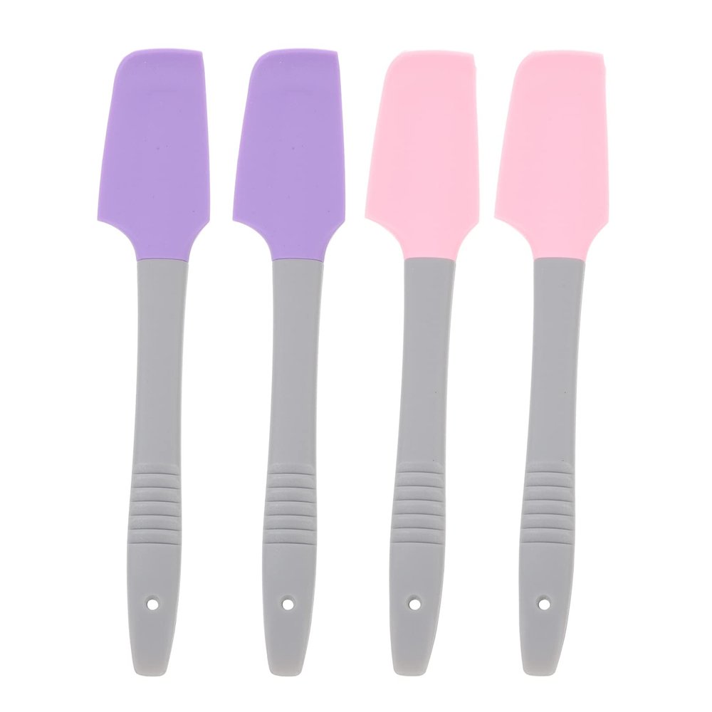 Angoily 4pcs Silicone Wax Applicator Spatulas Portable Handheld Cream Applicator Sticks for Home Waxing Hair Removal with Curved Design in Purple and Pink