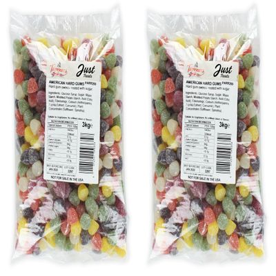 American Hard Gums 3kg: Twin Bulk Bags for The Ultimate Gum Enthusiast - (2 x 3kg Wholesale Bags) - 1,1