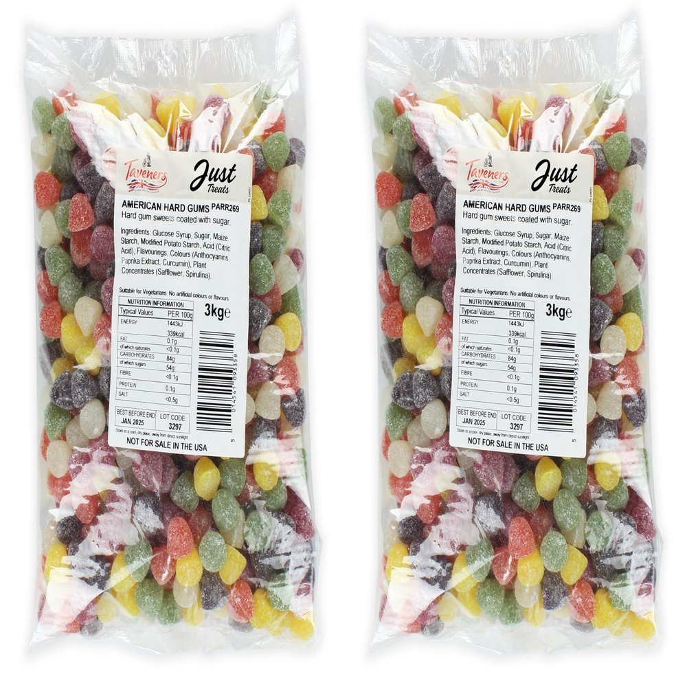 American Hard Gums 3kg: Twin Bulk Bags for The Ultimate Gum Enthusiast - (2 x 3kg Wholesale Bags) - 1,1