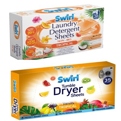 2 Pack Includes Tropical Tumble Dryer Sheets + Detergent Laundry Sheets | 55 Sheets For Fresh Clothes and Linen
