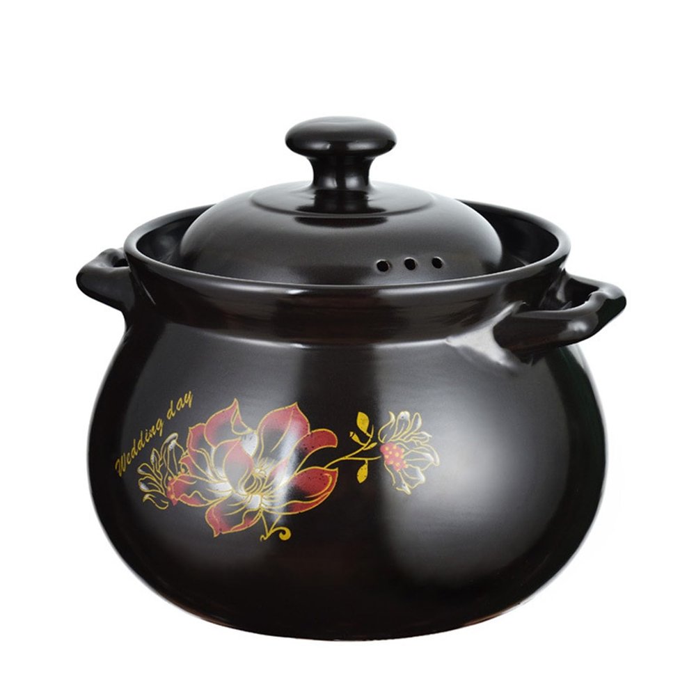 Ceramic Casserole Pot for Cooking Stew Pot Flower Pattern Double Handle Clay Pot Earthen Pot Heat-Resistant Kitchen Cookware with Lid (Size : 5L)