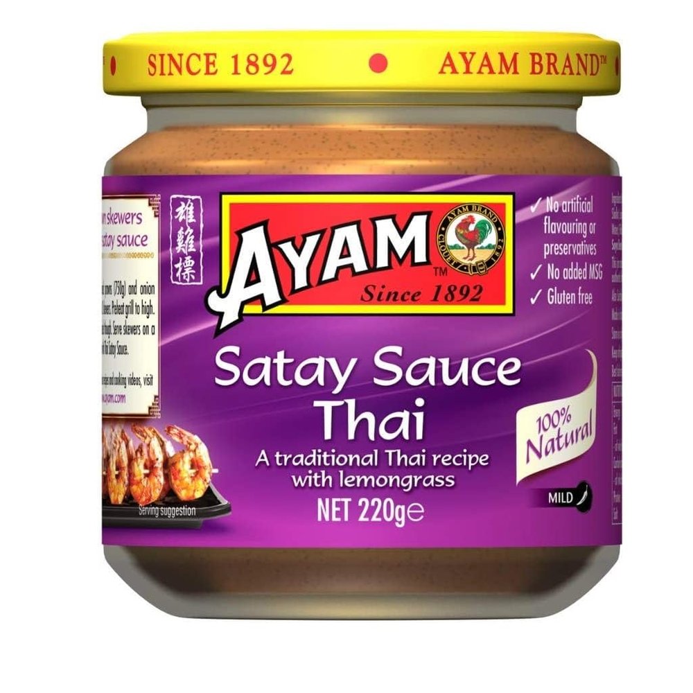 AYAM Thai Satay Sauce, 100% NATURAL INGREDIENTS, NO ARTIFICIAL FLAVOURING, PRESERVATIVES OR ADDED MSG 220g