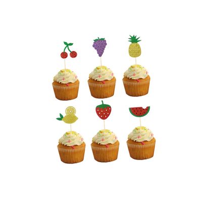 BRIGHTFUFU 12pcs Hawaii Style Cake Picks Fruit Cake Decorations Paper Desserts Picks for Parties