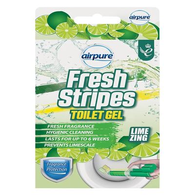 Airpure Fresh Stripes Toilet Gel - Hygienic Cleaning, Limescale Prevention, Lasts up to 6 Weeks (LIME ZING)