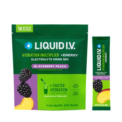 Liquid I.V. Hydration Multiplier +Energy - BlackBerry Peach | Electrolyte Powder Drink Mix | 1 Pack (14 Servings)