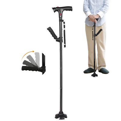 Foldable Walking Stick, Light Weight Elderly Aluminum Alloy Cane, Travel Adjustable Crutch with LED Light for Arthritis Seniors Disabled, Special Balancing Star of Light