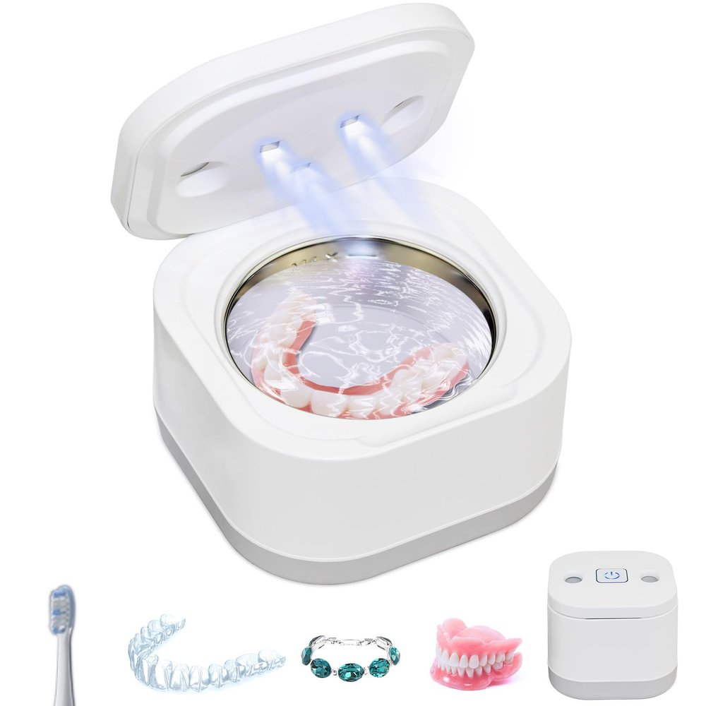 Famisym Ultrasonic Cleaner for Dentures, Retainer, Aligner, Mouth Guard, Toothbrush Head, 45KHz Ultrasonic Cleaner Machine with UV for All Dental Appliances, Jewelry, Diamonds