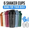 VELOMIX -6 PACK- 828ml Protein Shaker Bottle - 6x Wire Mixball for Lump-Free Shakes | Leak Proof Shaker for Protein Shakes | Protein Shake Bottle for Mixing Powdered Shakes | BPA-Free Shaker Cup view 2