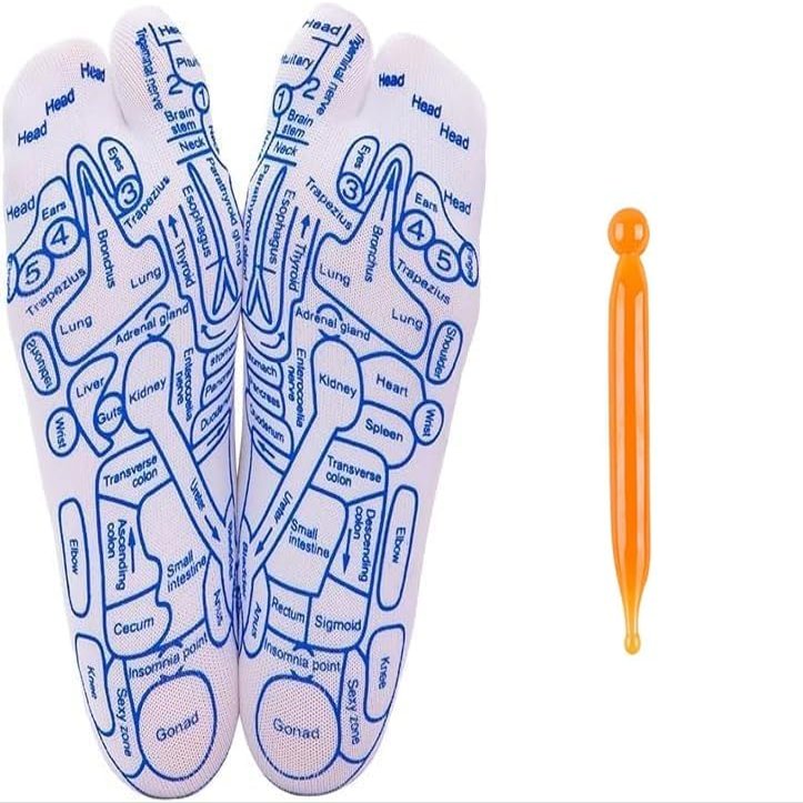 Acupressure Reflexology Socks, Acupressure Reflexology Tools Set with Acupoint Pen, Foot Massage Pain Relief Acupuncture Socks, Cotton Reflexology Acupressure Charts in English (Color : Men, Size :