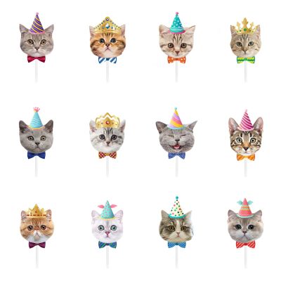 12Pcs Birthday Cupcake Topper for Cat Party Decorations, Happy Birthday Cake Topper Decoration for Pet Birthday Party Decorations 2 inch