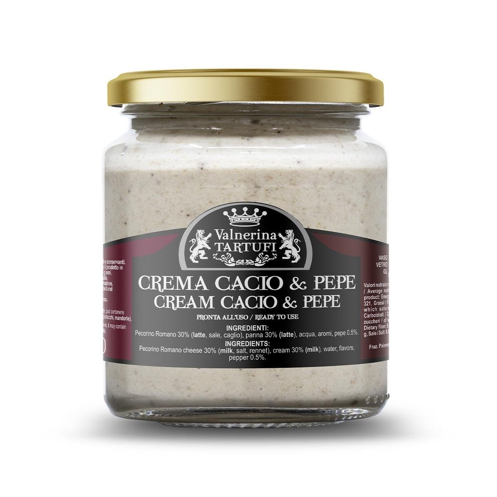 Valnerina Tartufi Cacio e Pepe Cream Italian Pasta Ready Sauce (Cheese & Pepper) | Bruschette and Starter Sauce, Pasta Seasoning Sauce | Gastronomic Specialty | 90 gr jar.