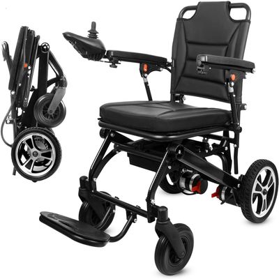 10 Miles Driving Distance Lightweight (Only 21.7KG) Portable Travel Electric Wheelchairs for Adults, Folding Power Wheelchairs for Seniors, All Terrain Motorized Wheelchairs Support 120KG