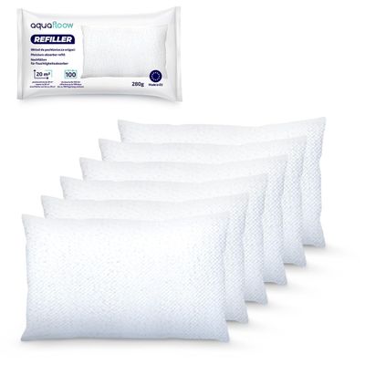 Aquafloow 6x Moisture Absorber Refill Bag 280 g, Works effectively in rooms up to 20m2 | Remover Condensation Moisture, Damp in Home Kitchen Wardrobe Caravan Garage Bathroom