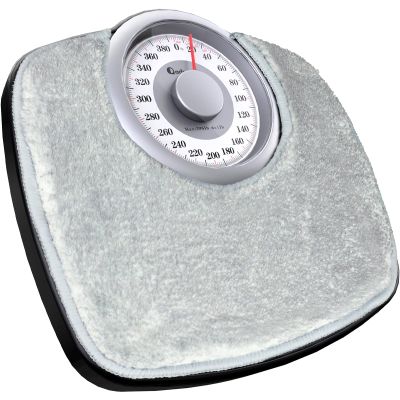 Adamson A25 Scales for Body Weight - Up to 400 LB - 5.3" Dial on 12.4" x 12" Platform - Anti-Skid Rubber Surface - High Precision Bathroom Scale Analog - Durable with 20-Year Assurance - w/Grey Rug