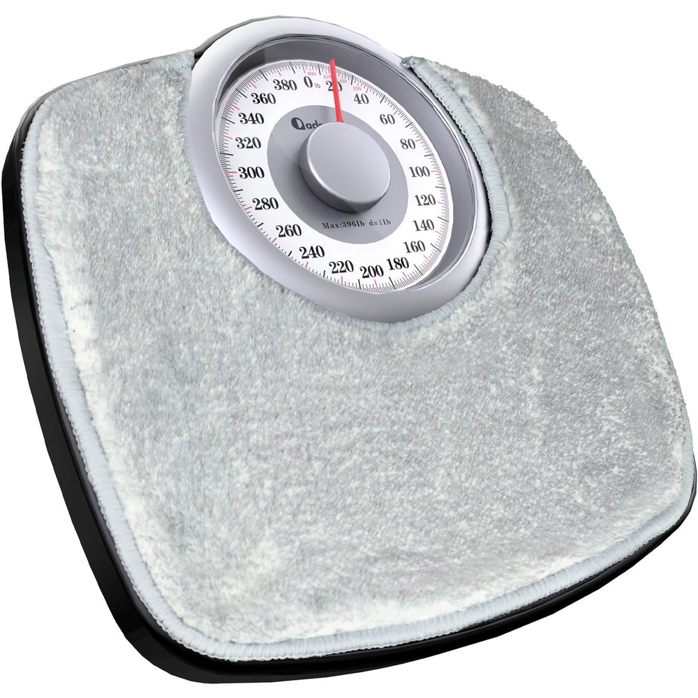 Adamson A25 Scales for Body Weight - Up to 400 LB - 5.3" Dial on 12.4" x 12" Platform - Anti-Skid Rubber Surface - High Precision Bathroom Scale Analog - Durable with 20-Year Assurance - w/Grey Rug
