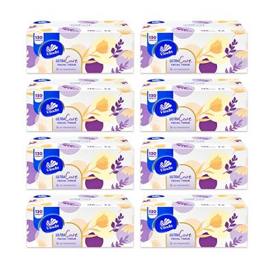 3-Ply Ultra Care Facial Tissues, 130 Count Each Box, 8 Flat Boxes