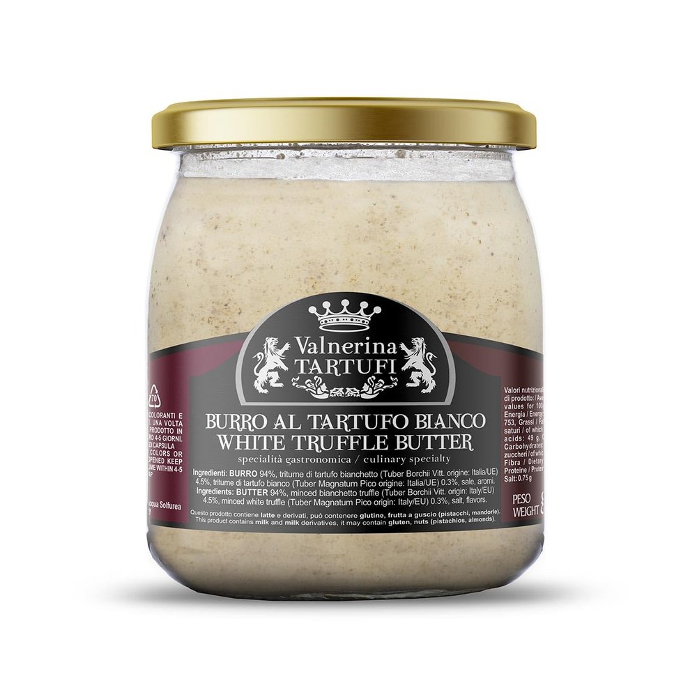 Valnerina Tartufi White Truffle Butter | Gastronomic Specialty for Crostini, Bruschetta, Starters, First and Second Dishes | 450 gr jar.