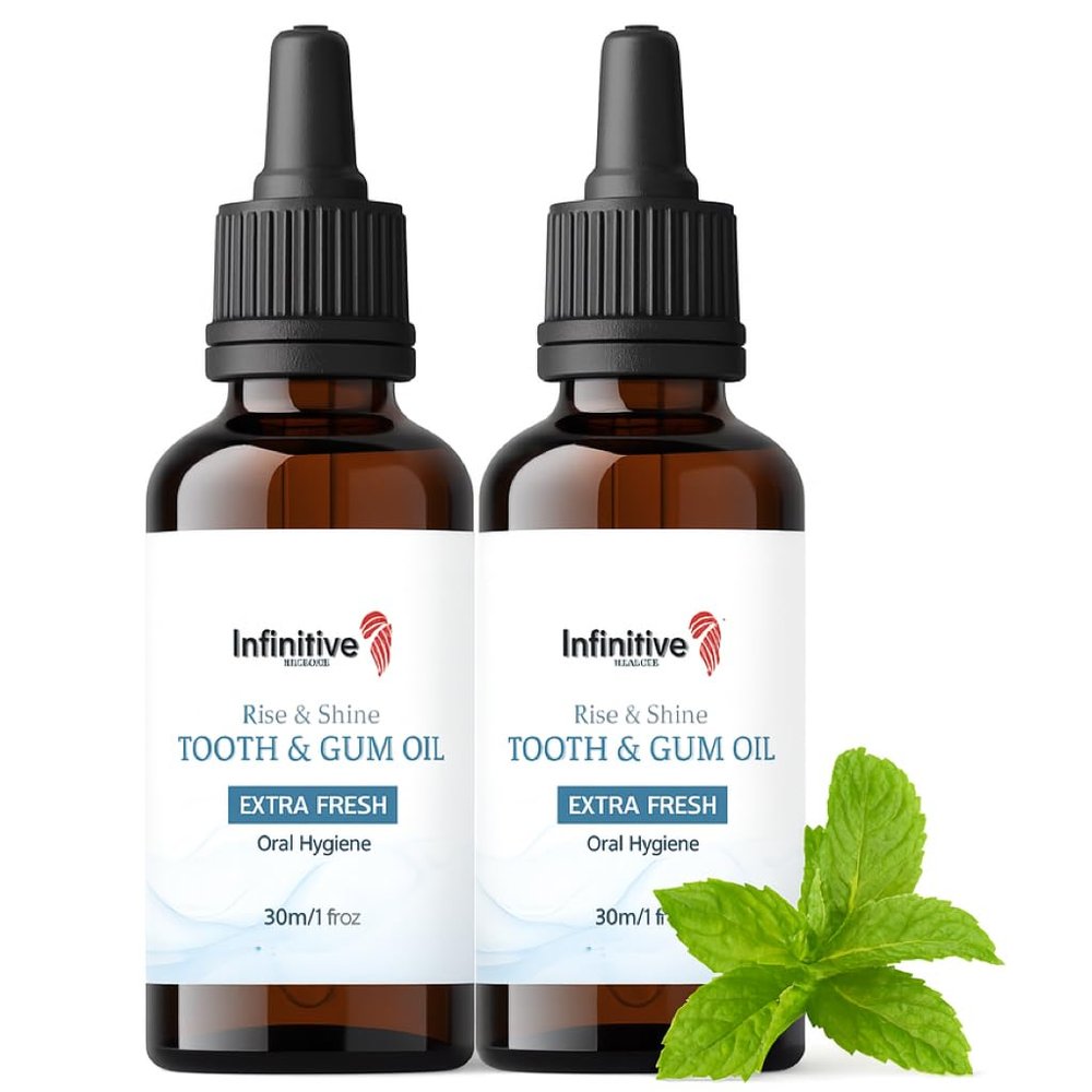 Infinitive Beauty Tooth & Gum Oil Twin Pack (30ml x2) Extra Strength 100% Botanical Oils for Gum Disease Support, Gingivitis Relief & Bad Breath Almond, Peppermint, Spearmint & Clove