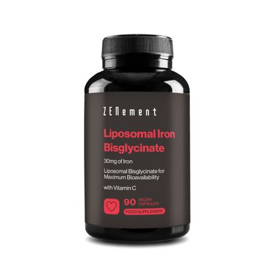 Liposomal Iron Bisglycinate 30 mg with Vitamin C  High Absorption and Digestive Tolerance  Stable Chelated and Synergistic Formula  90 Vegan Capsules  Zenement