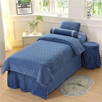 Upscale Milk Velvet Beauty Massage Bed Cover SetSet of 4 Massage Couch Cover, Fitted Plinth Cover With Face Hole 80X190CM