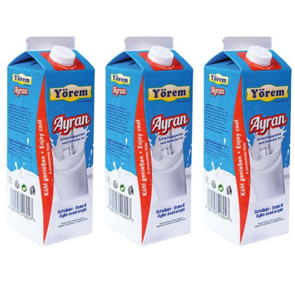 By Pufai Grocery, Yorem Ayran Natural Yoghurt Drink Traditional Turkish Drink Ayran 1000 millimeter x 3 Bottles