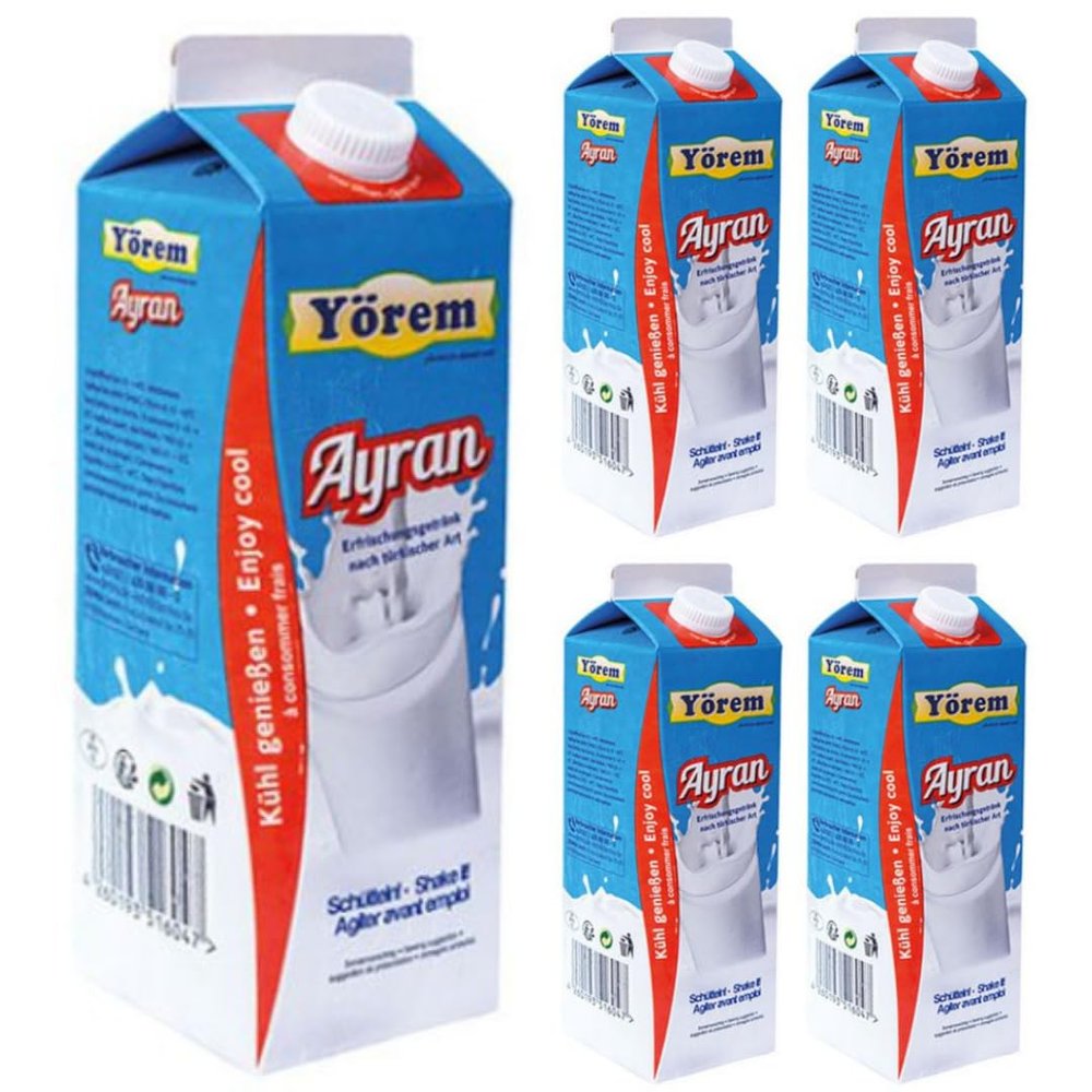 Pufai Grocery, Yorem Ayran Natural Yoghurt Drink, 5 Bottles (1000ml Each), Traditional Turkish Drink
