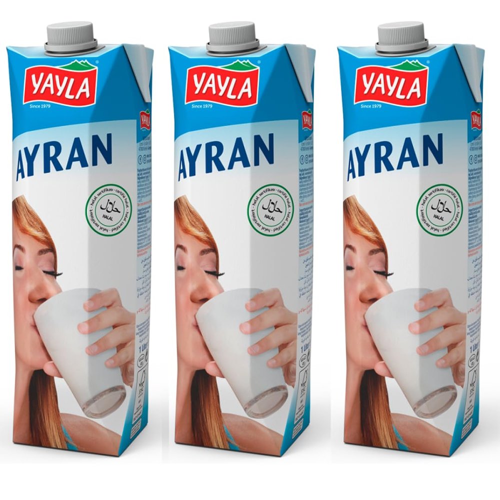 By Pufai Grocery, Yayla Ayran Natural Yoghurt Drink Ayran Turkish Traditional Drink Ayran 1000 millimeter x 3 Bottles