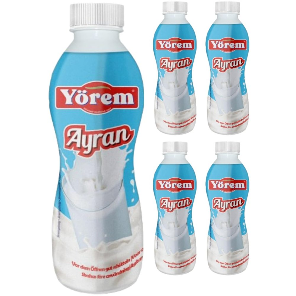 By Pufai Grocery, Yorem Ayran Natural Yoghurt Drink Traditional Turkish Drink Ayran 700 millimeter x 5 Bottles
