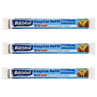 3 x EasyCut Foil Refill Rolls Tear & Heat-Resistant | Perfect for Grilling Baking Roasting Wrapping Freezing | 100% Recyclable | 300mm x 15m | Total 45m of Foil