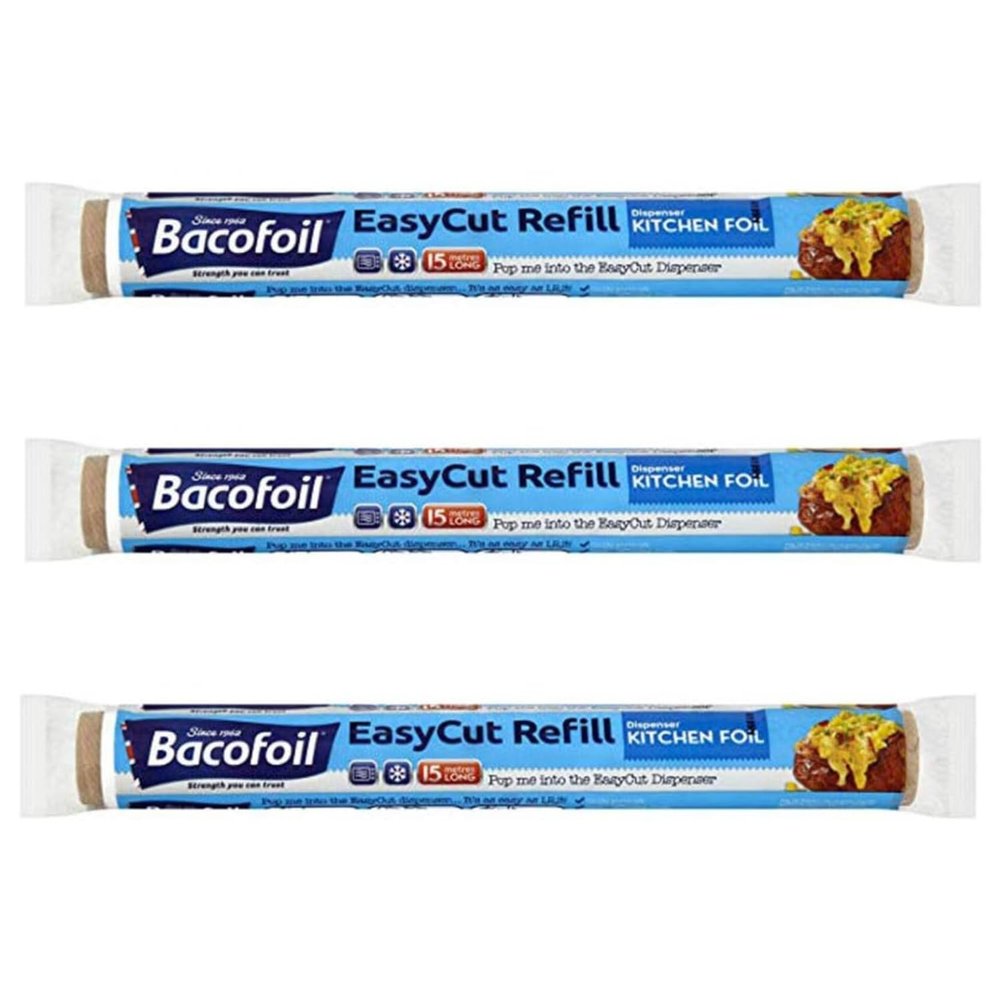 3 x EasyCut Foil Refill Rolls Tear & Heat-Resistant | Perfect for Grilling Baking Roasting Wrapping Freezing | 100% Recyclable | 300mm x 15m | Total 45m of Foil