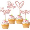 24 Pack Valentine's Day Cupcake Toppers Glitter Be Mine XOXO Love You Cupcake Food Picks Valentine's Day Theme Wedding Bridal Shower Birthday Party Cake Decorations Supplies Rose Gold view 1