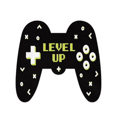 PartyDeco Gamer Paper Napkins, Black Gamepad, Pack of 12