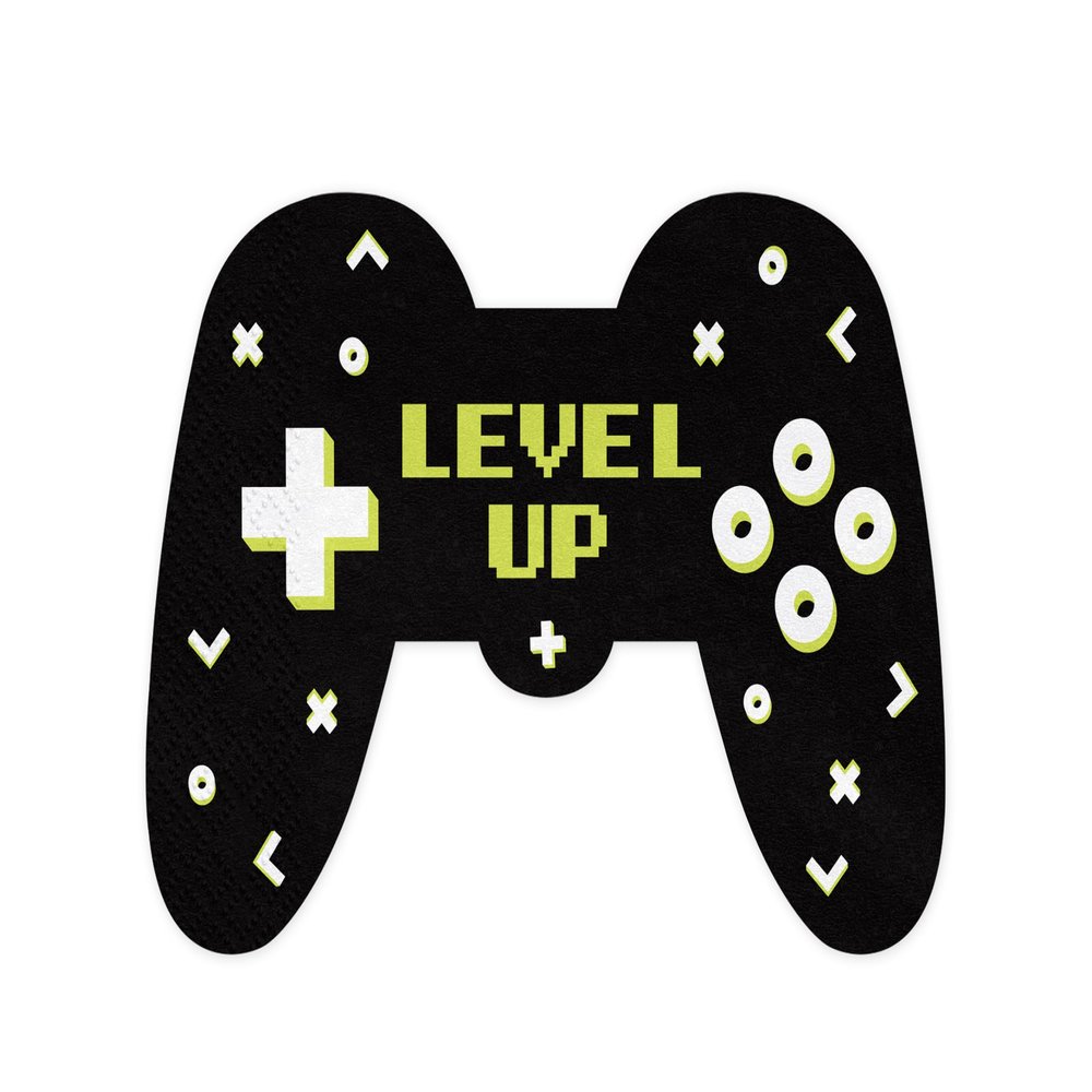PartyDeco Gamer Paper Napkins, Black Gamepad, Pack of 12