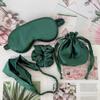 JIHUOO 4 Pcs Artificial Silk Sleep Masks Hair Scrunchies Headband and Pouches Soft Eye Mask Cover Stain Blackout Blindfold for Sleeping Wedding Bridesmaid Gifts Dark Green view 3
