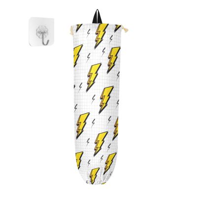 Yellow Vintages Lightning Bolts Plastic Bag Holder Reusable Bag Organizer Plastic Bag Dispenser Wall Mount Garbage Bag Holder Dispenser for Travelling