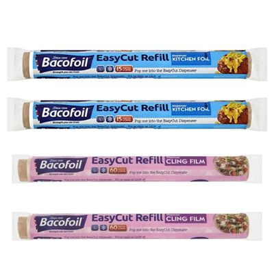 2 x EasyCut Cling Film Refill Rolls 350mm x 60m Total of 120 mtrs of Clingfilm with 2 x EasyCut Kitchen Foil Refill Rolls 300mm x 15m Total of 30m of Foil | 100% Recyclable