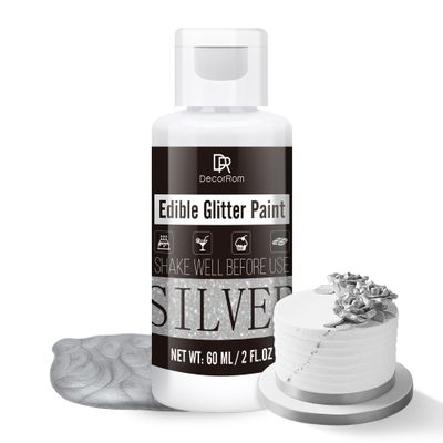 Edible Glitter - 60ml Metallic Cake Paint for Baking & Decorating - Food Grade Shimmer Art Paint for DIY Cookie, Fondant (Silver)