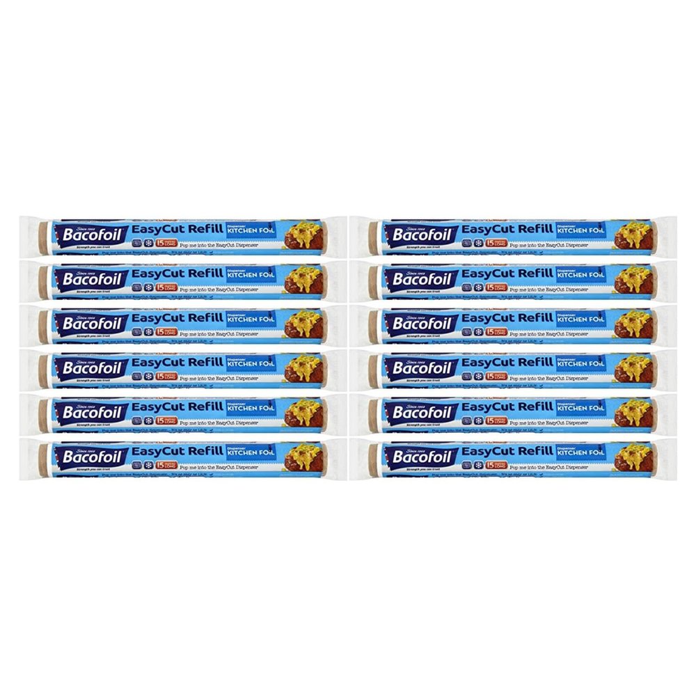 12 x EasyCut Foil Refill Rolls Tear & Heat-Resistant | Perfect for Grilling Baking Roasting Wrapping Freezing | 100% Recyclable | 300mm x 15m | Total 45m of Foil