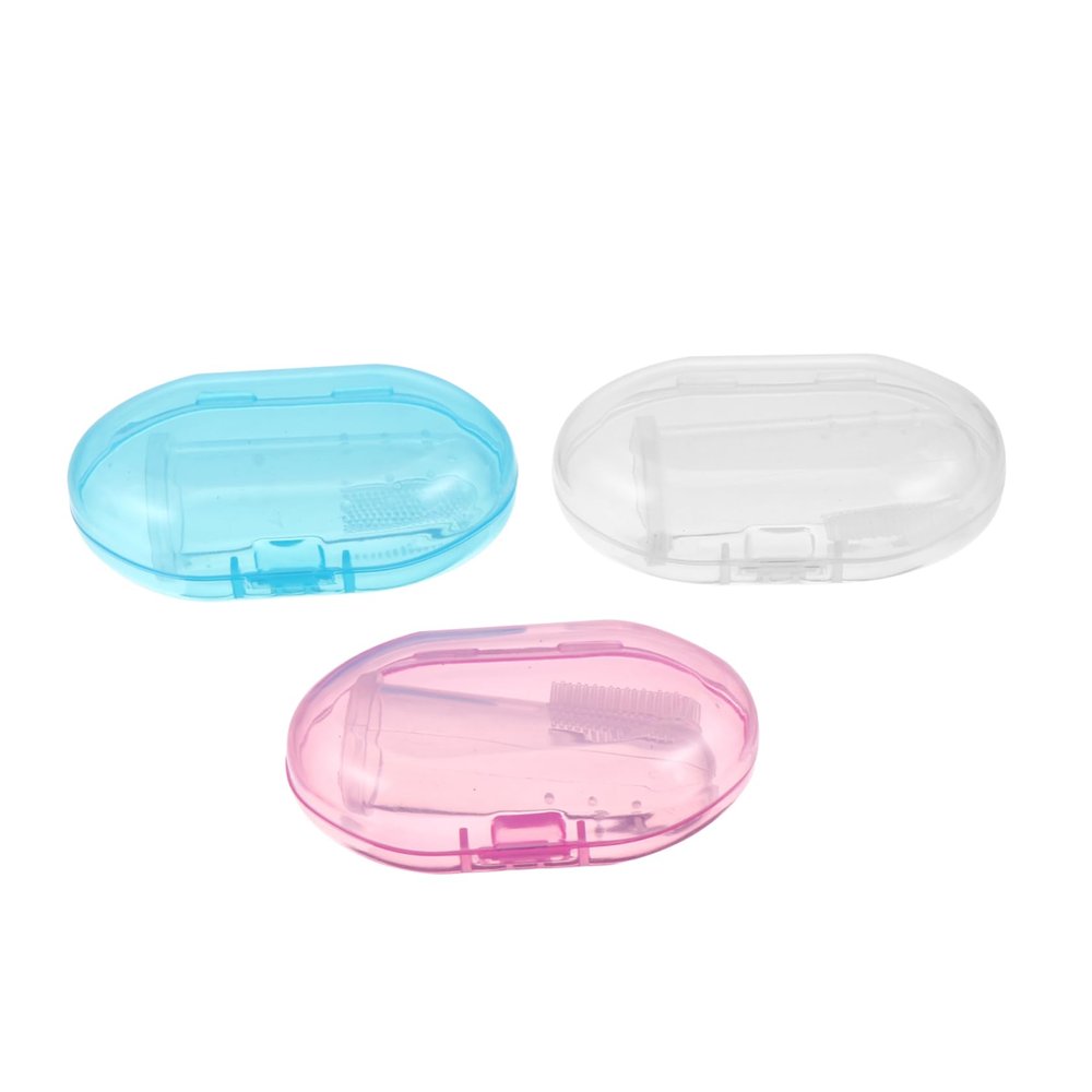 Gatuida Baby Finger Toothbrush 3pcs Silicone Finger Sleeve Toothbrush Set for Infant Toddler Oral Care Training, Blue Pink White for Newborn Gum Cleaning